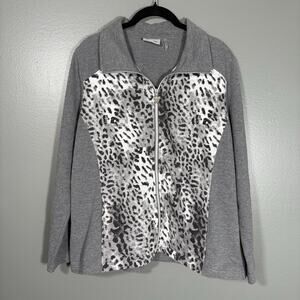 Activology Women's Gray Leopard Print Full Zip Sweatshirt - Size PL - Mob Wife